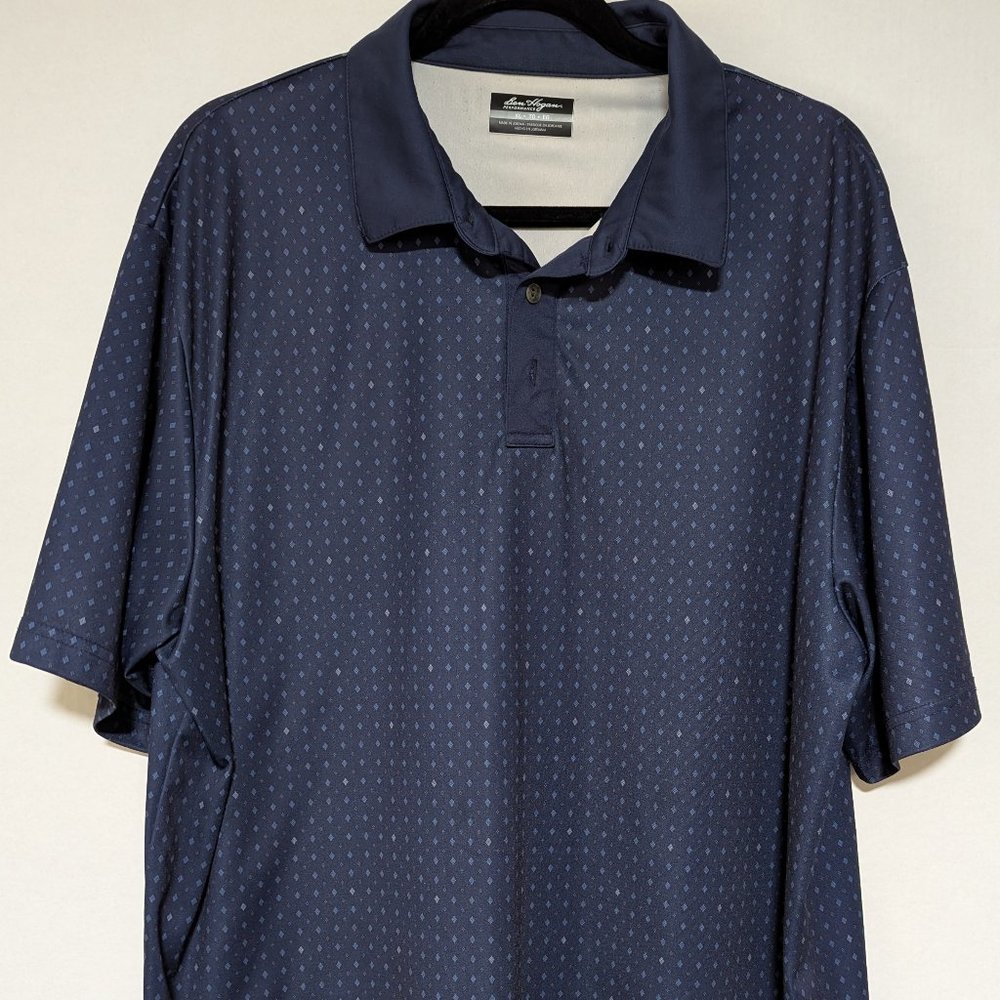 Ben Hogan Performance Men Polo/Golf Shirt XL Deep‎ Blue w/Diamond Pattern